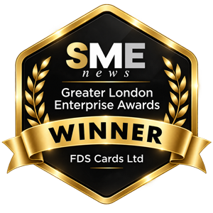 SME News Greater London Enterprise Awards winner badge for FDS Cards Ltd