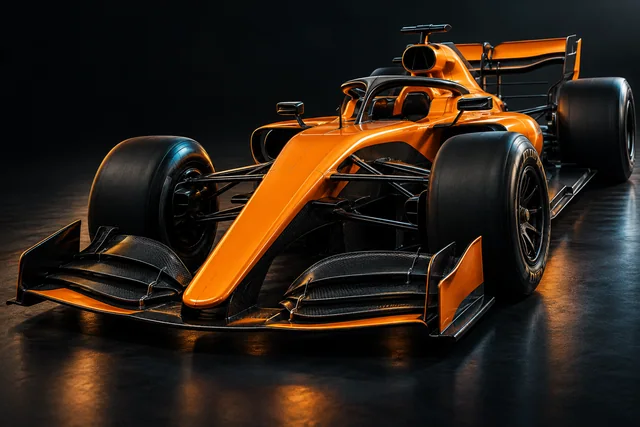 Original unbranded orange open-wheel racing car studio concept.