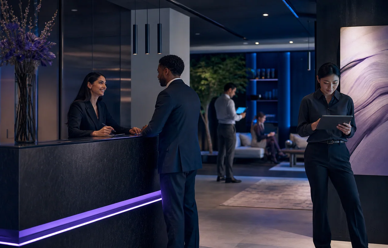 An illustrated service team reviewing customer enquiries.