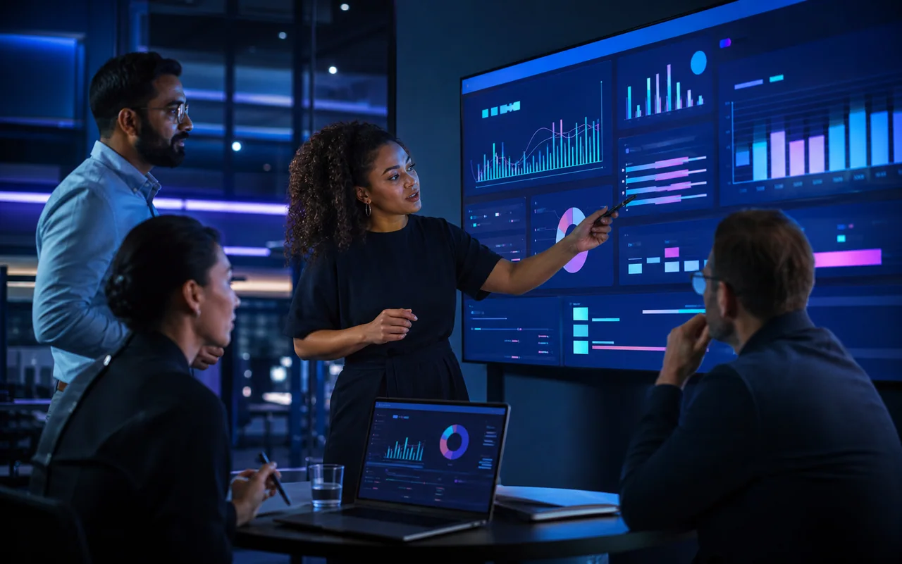 An illustrated team reviewing customer and booking signals.