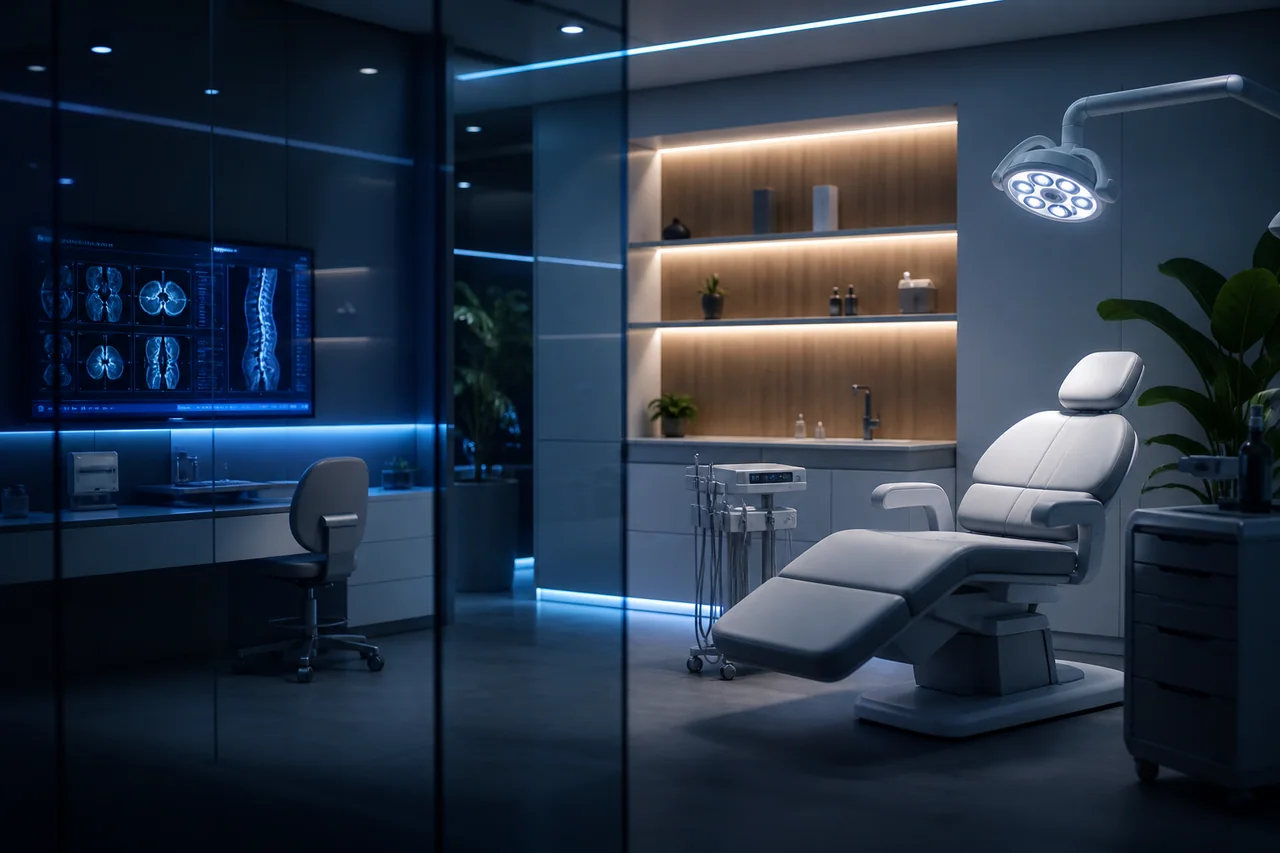 Illustrative clinic reception setting from the HexaTech source material.
