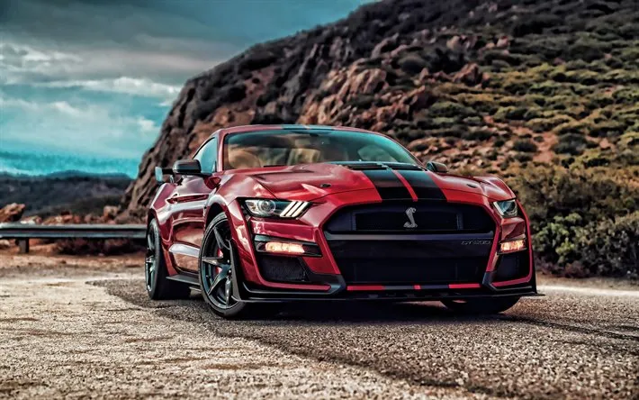 A Ford Mustang Shelby on a coastal road
