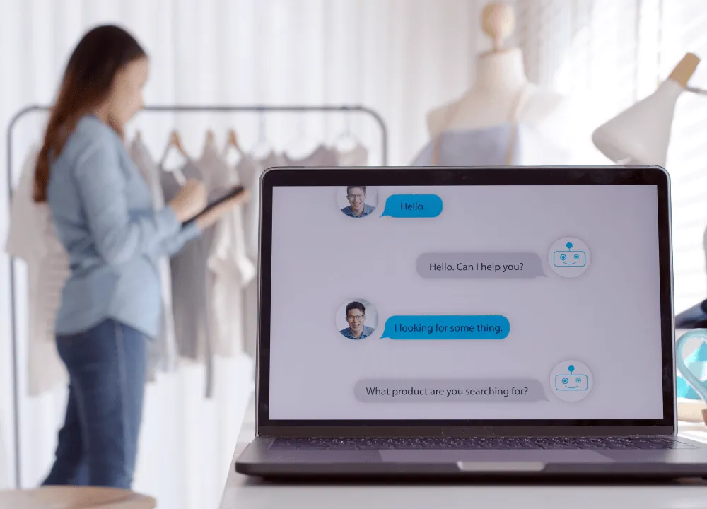 Customer-service chat displayed on a laptop