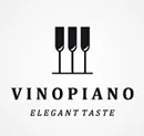 Vinopiano logo combining wine glasses and piano keys