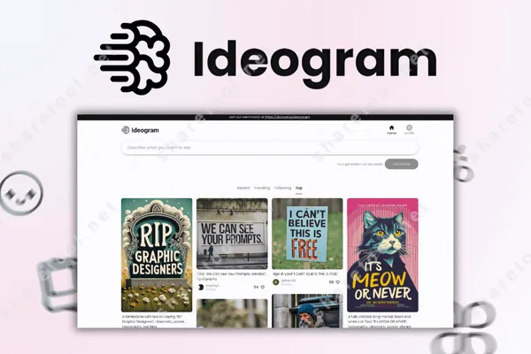 Ideogram interface showing a gallery of typographic images