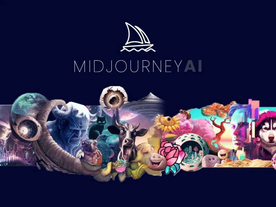 Midjourney branding with a collage of generated imagery