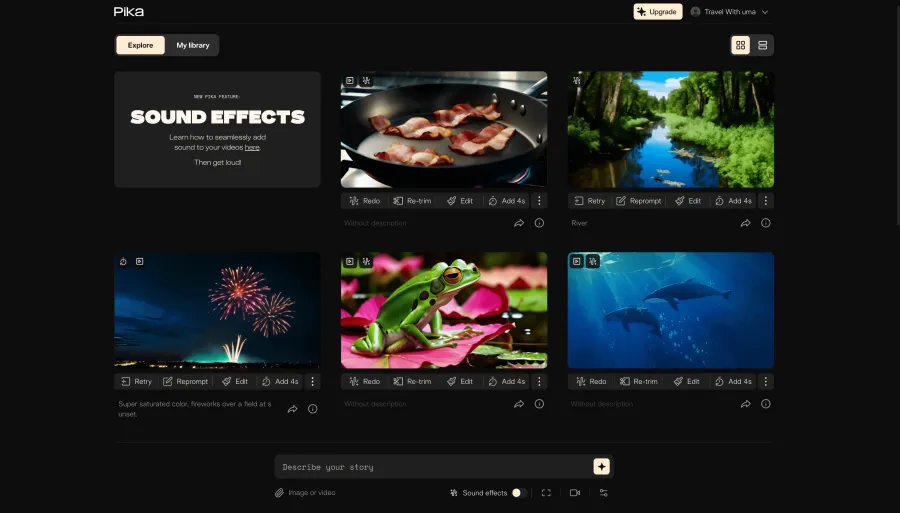 Pika interface with video and sound-effect examples