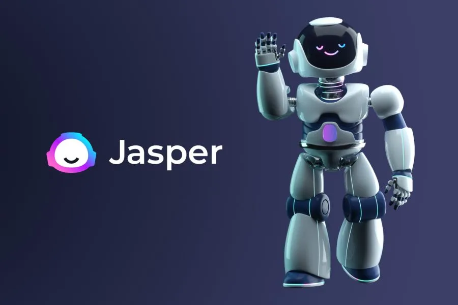 Jasper branding beside a robot illustration