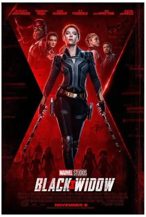 Black Widow film poster using a red and black palette