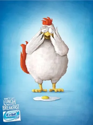 Orbit chewing-gum advertisement with a cartoon chicken