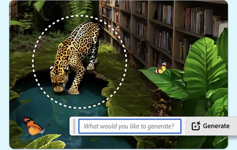 Image-editing example with a selected leopard and a generative prompt field