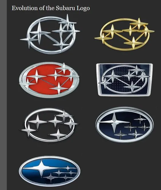 Examples of Subaru's six-star emblem through time