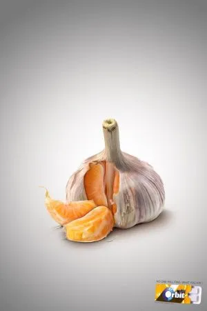 Advertising composition combining citrus peel and garlic